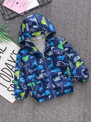 Kids Cartoon Dinosaur Zipper Hooded Jacket