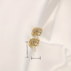 Girl's Square Flower Copper Micro Inlaid Zircon Earrings