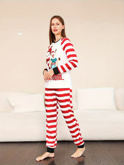 Christmas Print Pajama Set Long Sleeve Crew Neck Top & Striped Pants