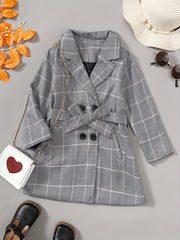 Girls Houndstooth Plaid Peacoat Jacket Kids Overcoat Fall Spring