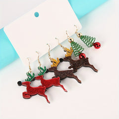 3 Pairs Set Christmas Elk Dangle Earrings