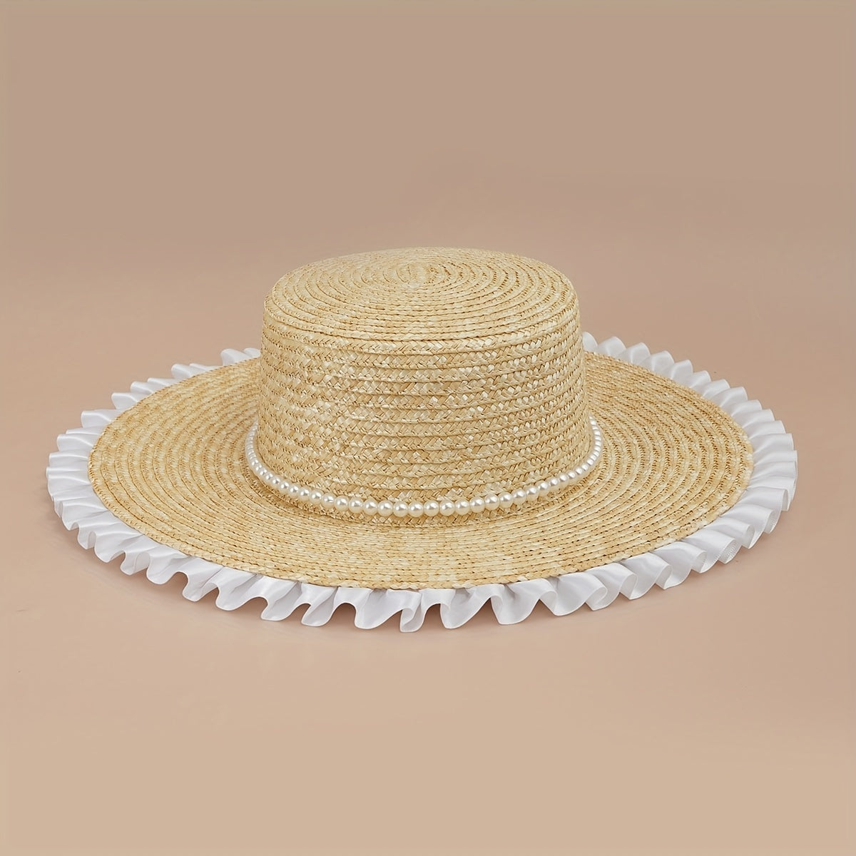 Flat Top Lace Fedora French Style Faux Pearl Decor Sun Hat