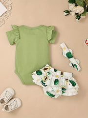 Baby Girls Avocado Sunflower Romper Outfit