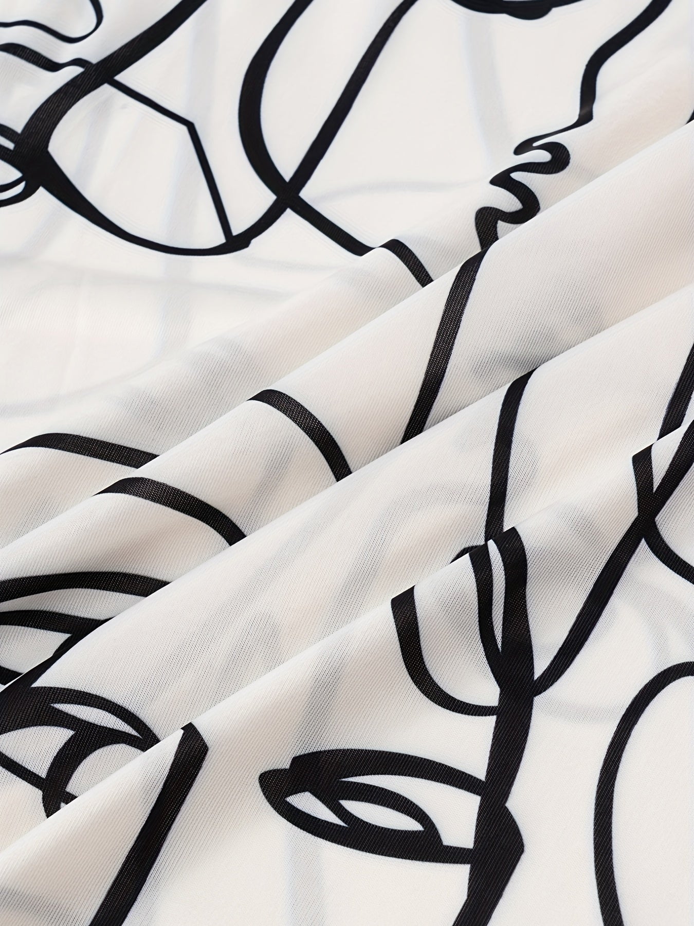 Abstract Face Print Dress Short Sleeve Maxi Summer Dress