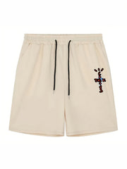 Men's Cross Print Casual Shorts Elastic Waist Gym Pants