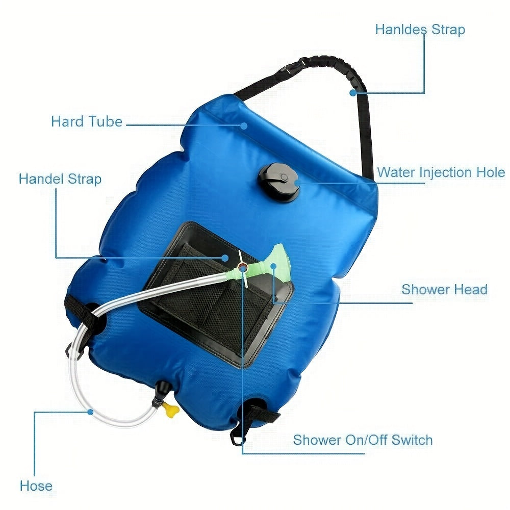 5 Gallon Solar Heated Camping Shower Bag with Removable Hose and Shower Head