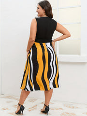 Women's Plus Fluid Print V Neck Nipped Waist Tank Dress