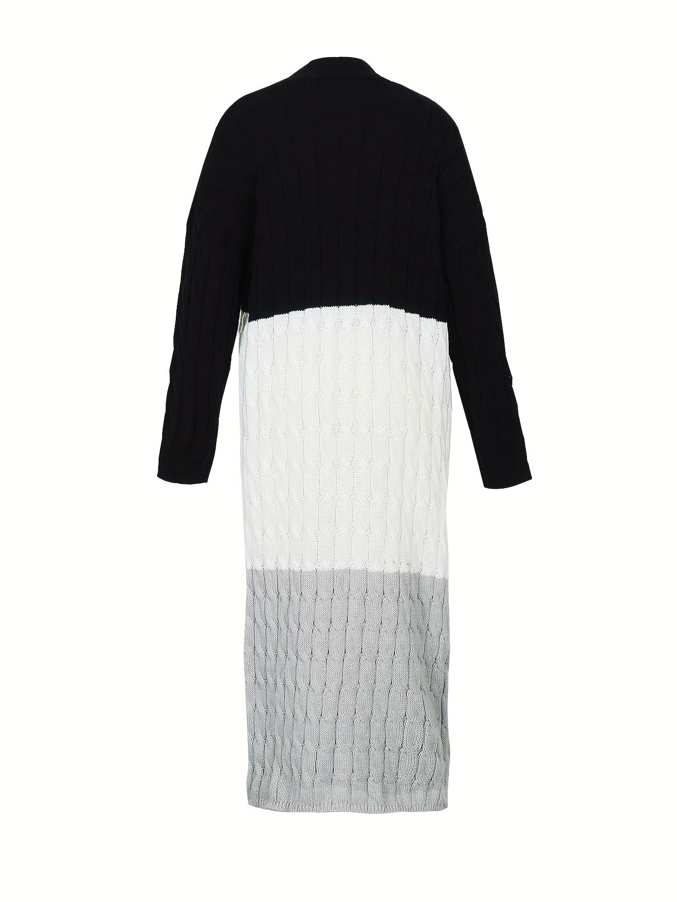 Colorblock Cable Long Sleeve Open Front Cardigan