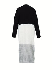 Colorblock Cable Long Sleeve Open Front Cardigan