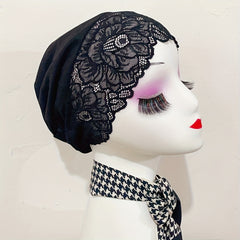 Flower Lace Turban Cap Inner Cap Elastic Head Wrap Underscarf