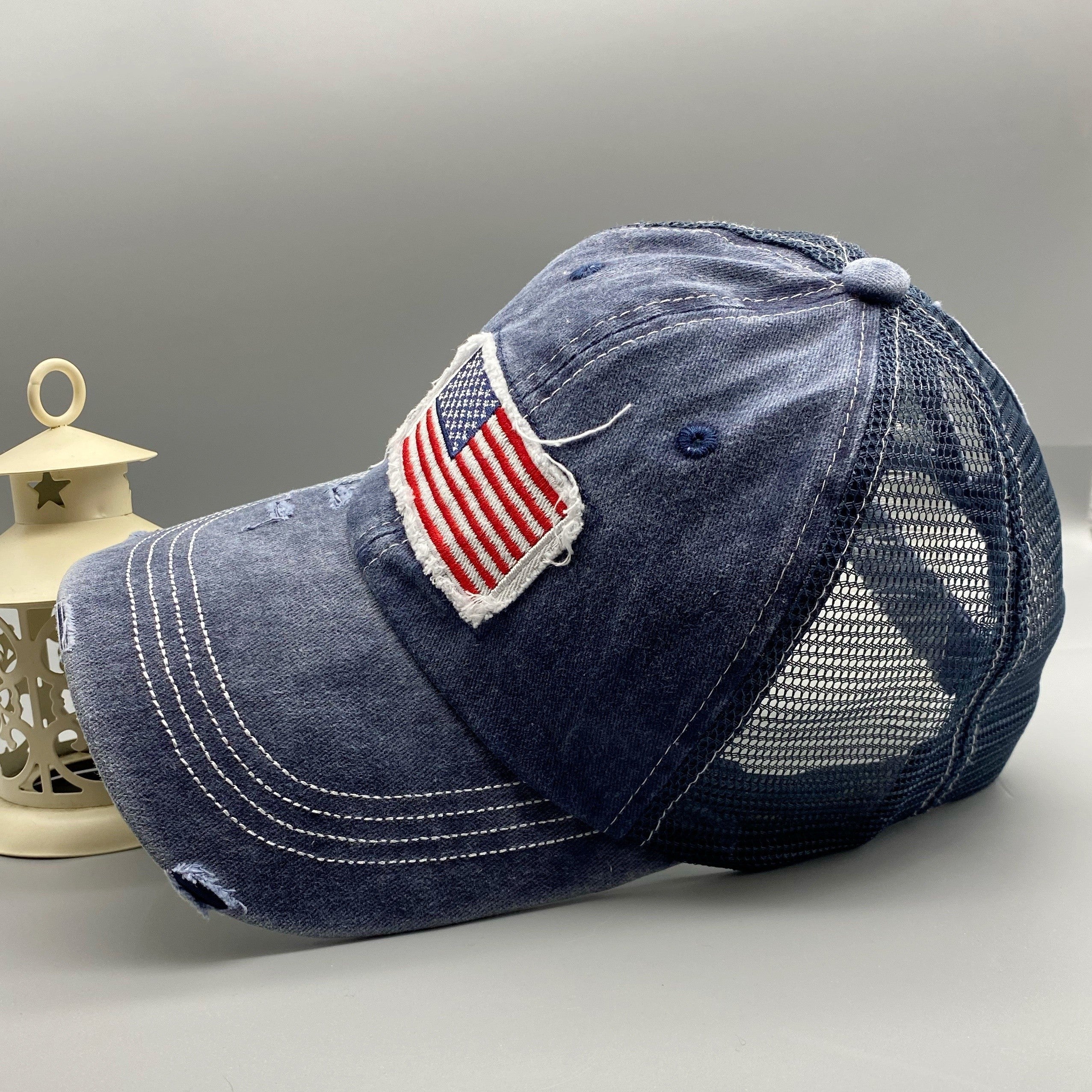 Retro Flag Embroidered Baseball Mesh Cap Unisex Sunscreen Breathable Hat