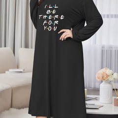 Women's Slogan Print Long Sleeve Casual Lounge Dress