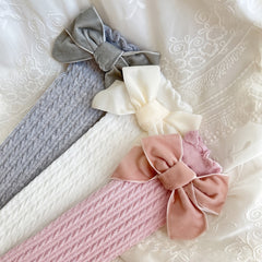3 Pairs Girls Ruffled Bow Knit Socks