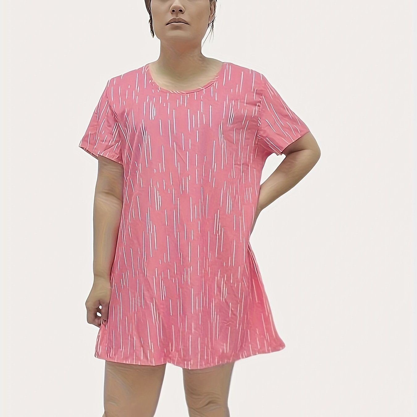 Stripe Print Short Sleeve Sleep Dress