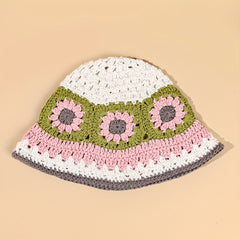 Y2K Flower Hollow Knit Bucket Hat for Women