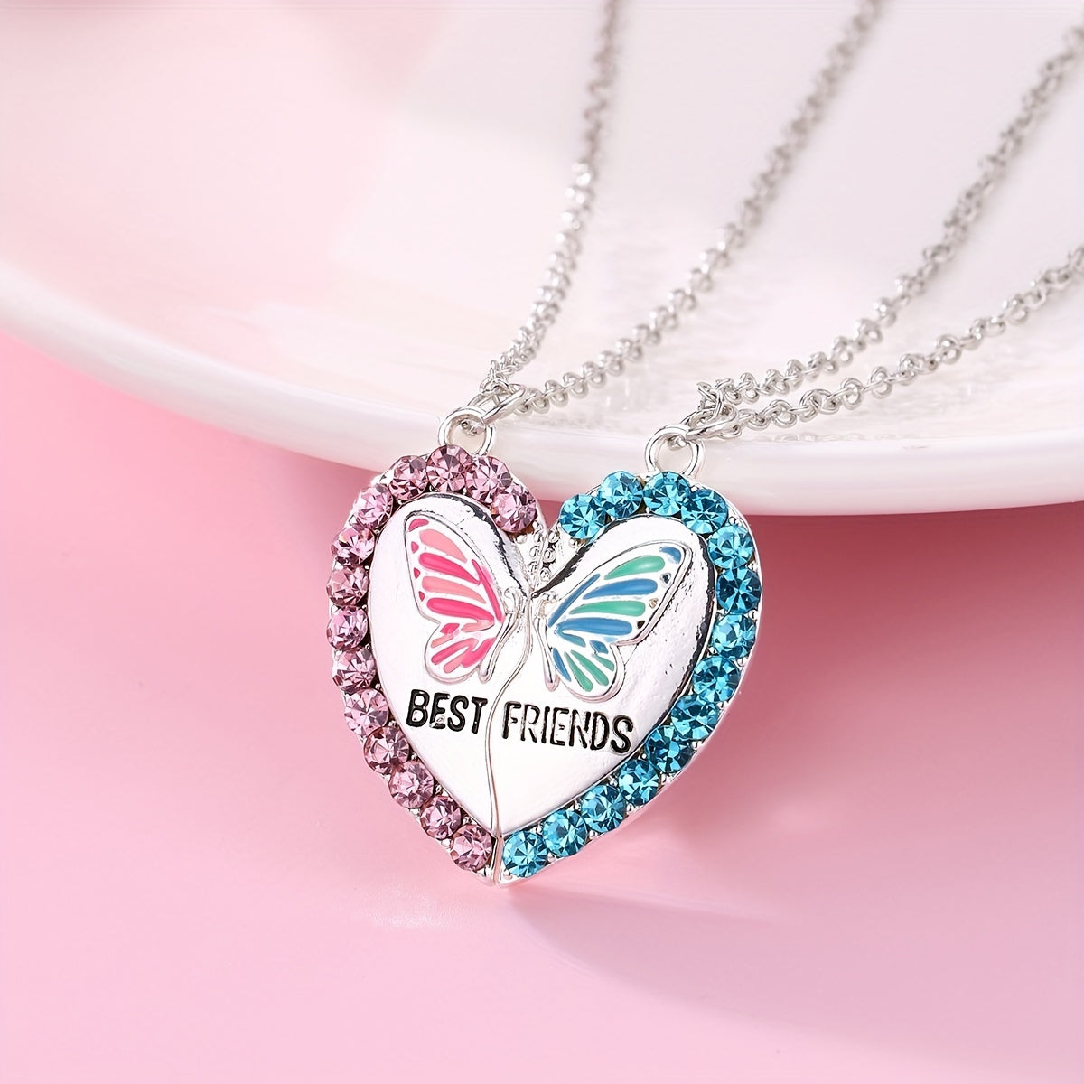 2pcs FRIENDS Heart Butterfly Magnetic Necklace For Toddler Girls BFF Gift