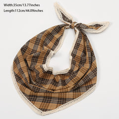 Plaid Triangle Scarf Floral Edge Versatile Fashionable Scarf Neckerchief