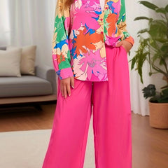 Floral Print Shirt & Wide Leg Pants Set