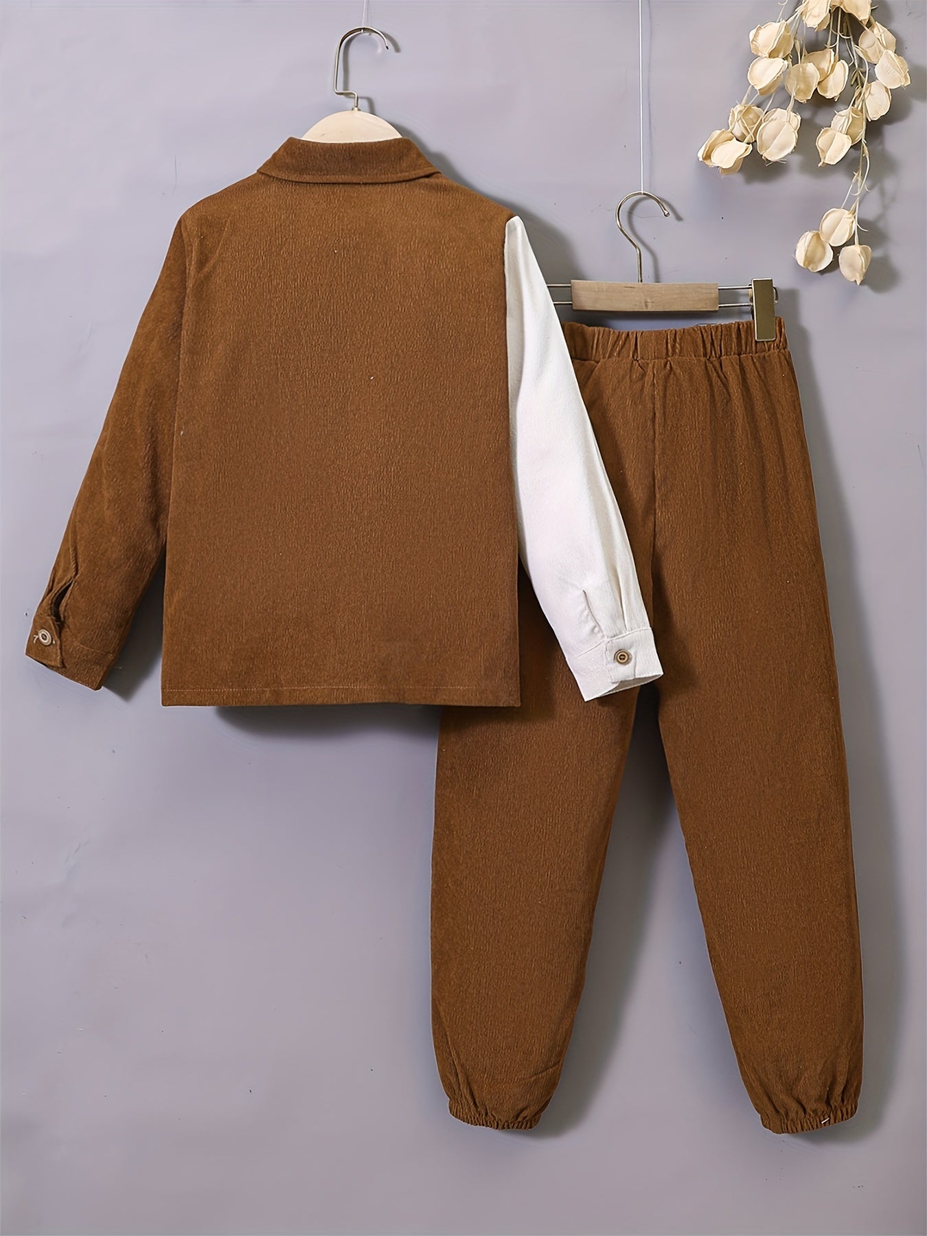 Boy's Corduroy Shirt & Sweatpants Set for Spring Fall