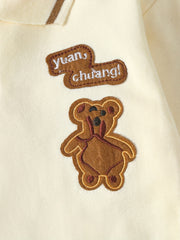 Preppy Style Boy's 2pcs Bear Embroidered Polo Shirt & Pants Set
