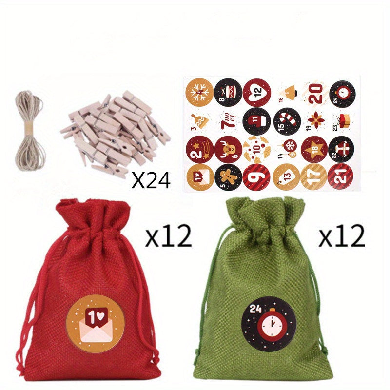 Christmas Advent Calendar Burlap Hanging Gift Bag DIY Candy Storage Pouches