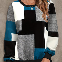 Block Crew Neck Pullover Sweatshirt for Women