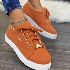 Women's Round Toe Flat Shoes Lace Versatile Walking Shoes