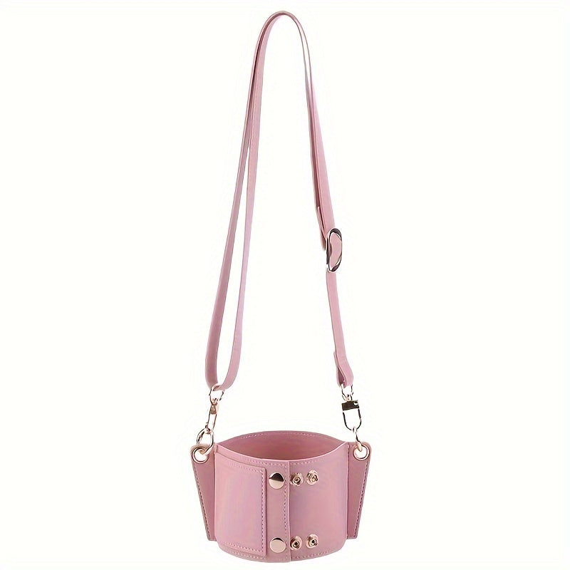Adjustable Shoulder Strap PU Leather Water Bottle Sleeve for Hiking
