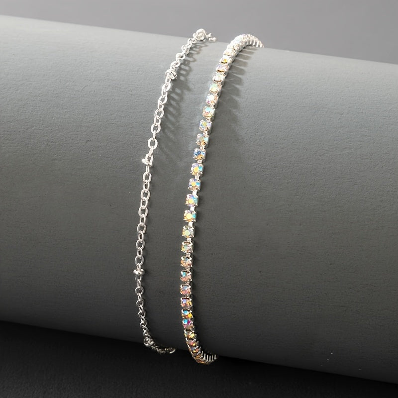 Colorful Zircon Punk Style Chain Anklet for Party Nightclub