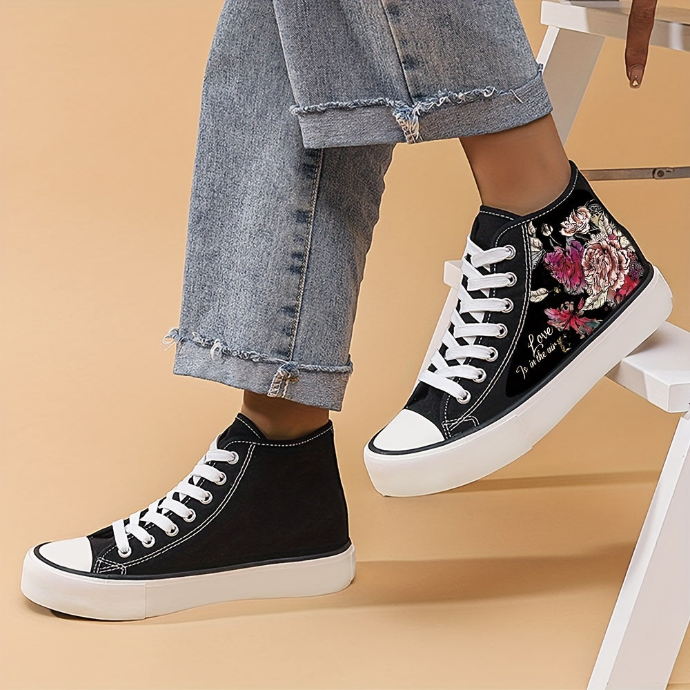 Women's High Top Canvas Walking Shoes Floral Pattern Lace Up