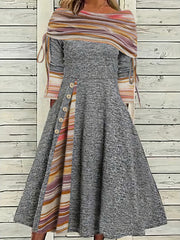 Colorblock Stripe Print Ruched Off Shoulder Dress
