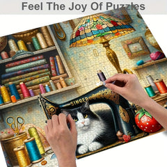 Cat Puzzle 1000pcs Charming Cat & Sewing Machine Durable Jigsaw