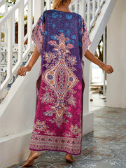 Boho Kaftan Dress Women's Tribal Print V Neck Maxi Beachwear