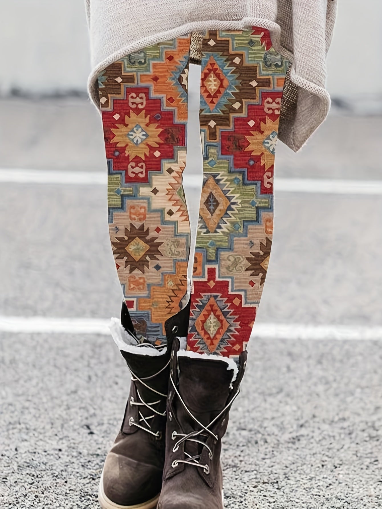 Western Pattern High Waist Leggings Casual Skinny Leggings