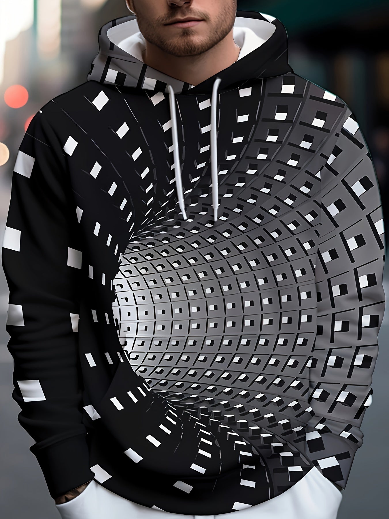 Optical Vision Hoodies For Men Graphic Hoodie Loose Hooded Pullover