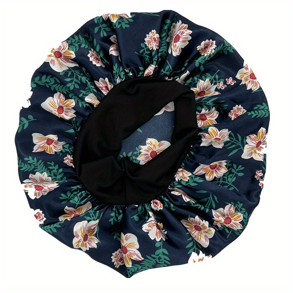 Flower Print Satin Bonnet Night Cap for Women