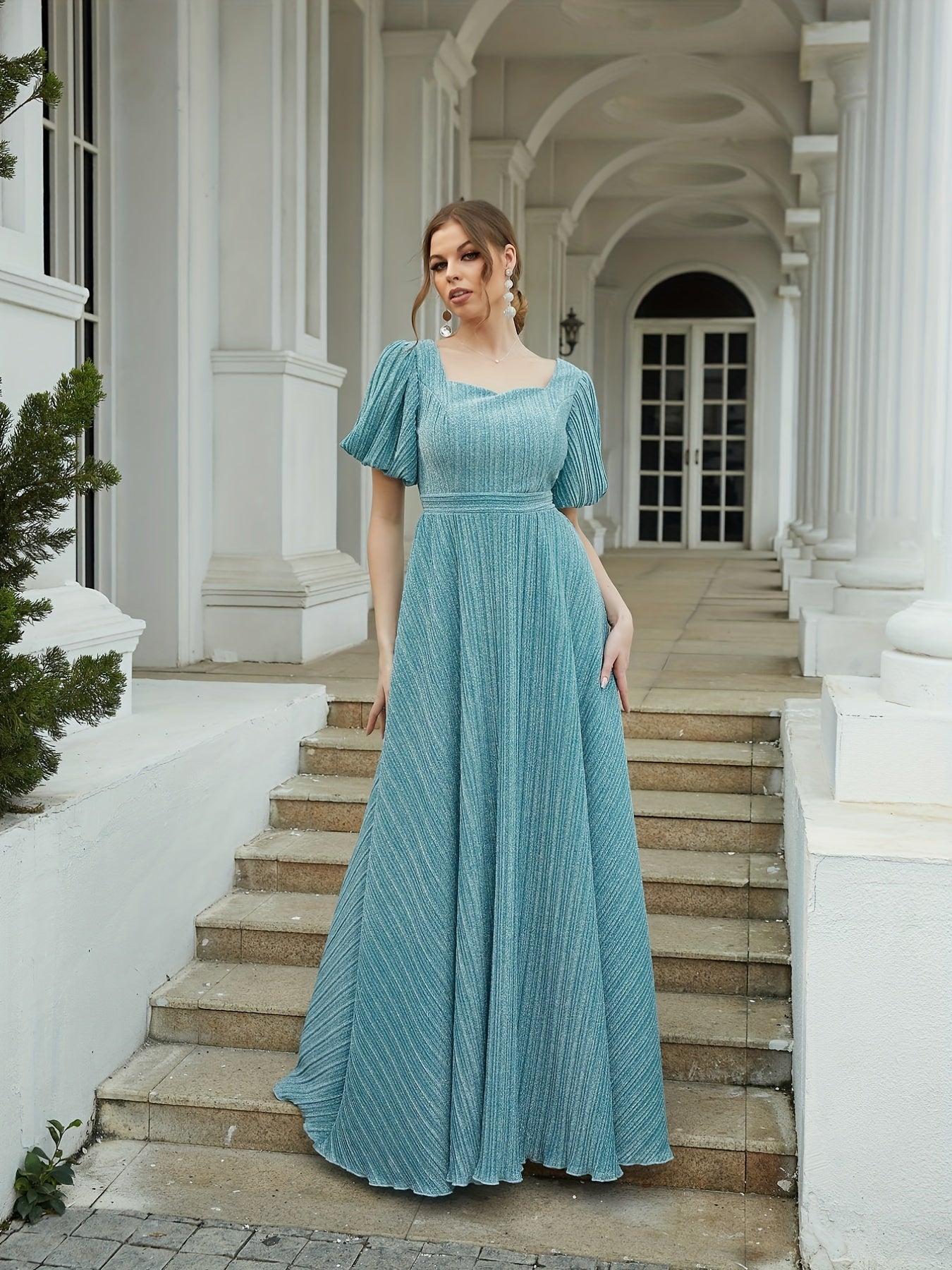 Sweetheart Neck Puff Sleeve Ankle Dress for Party & Banquet