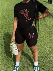 Butterfly Print Top & Shorts 2 Piece Set