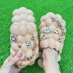 Women's Bubble Clogs With Charms Stylish Closed Toe Massage Lychee Slide Shoes