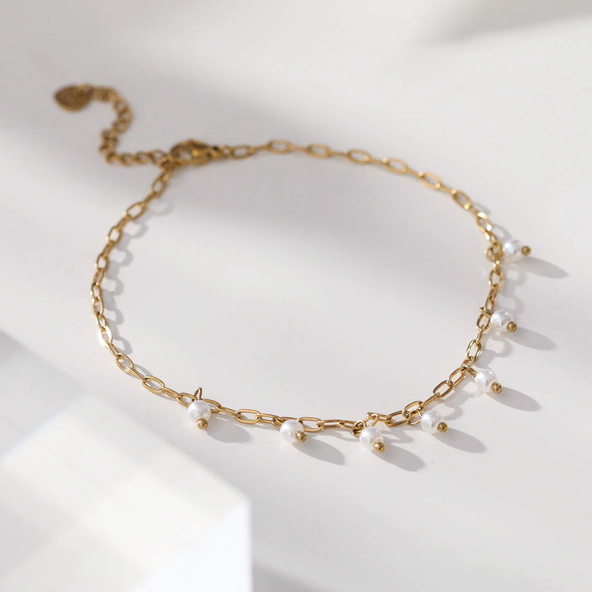 Girl's Rice Faux Pearl Chain Anklet