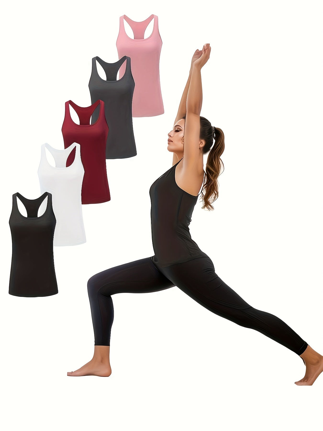 5pcs Women Racer Sports Tank Top V Shaped Casual Yoga Basic Running Fitness Tank