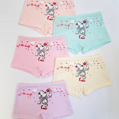 5 Pairs Girls' Cotton Underwear Cartoon Dogs & Heart Patterns Boxer Briefs