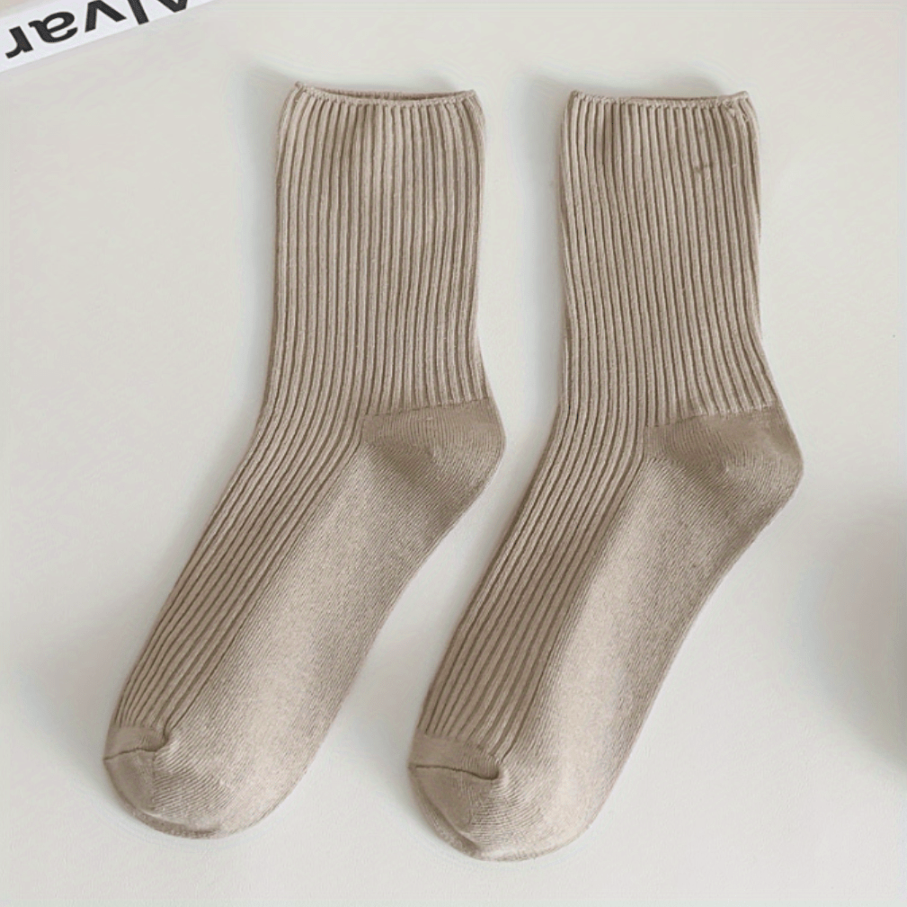 3 Pairs Solid Ribbed Socks Women's Stockings