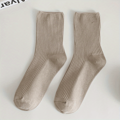 3 Pairs Solid Ribbed Socks Women's Stockings