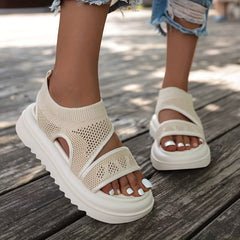 Women's Platform Knit Sandals Slingback Shoes Open Toe Slip On
