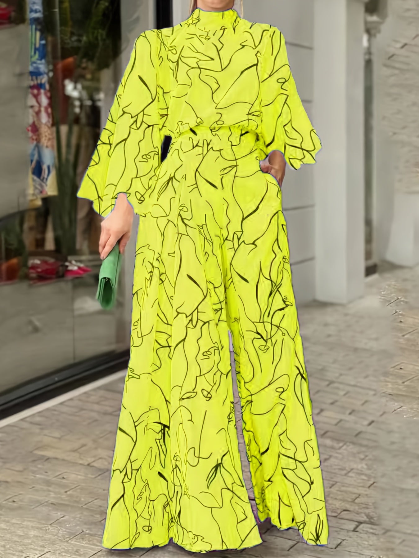 Floral Print Belt Halter Jumpsuit Long Sleeve Waist Tie Summer Jumpsuit