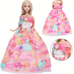 Pink Lace Print Dress Wedding Gown for 11/8 Inch Doll