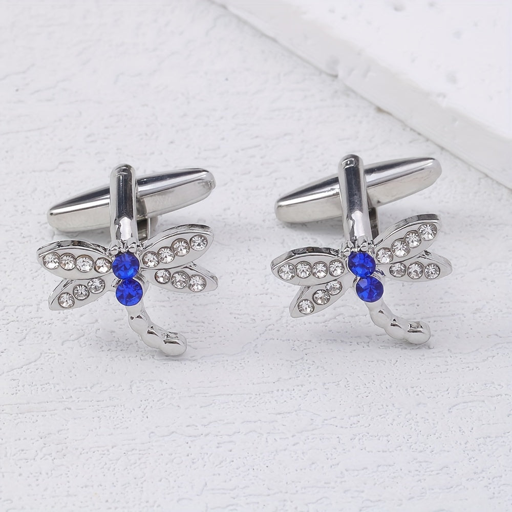 Crystal Micro inlaid Dragonfly Cufflinks & Sleeve Studs Set