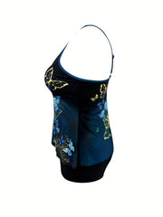 Tie Dye & Butterfly Print Tankini Set Women's Two Piece Swimsuit