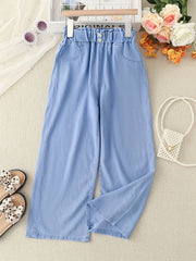 Girls Button Jeans Wide Leg Pants Teen Kids